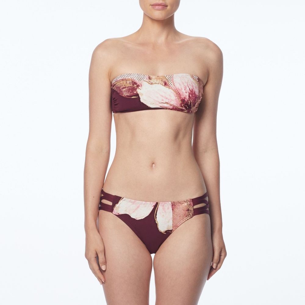 New Carmen Marc Valvo Floral Plum 2 pc Swimsuit Bikini - Small